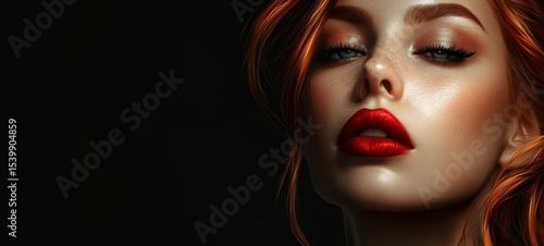 Wallpaper Mural A stunning portrait features striking red lips and artistic facial texture against a dark backdrop, creating allure Torontodigital.ca