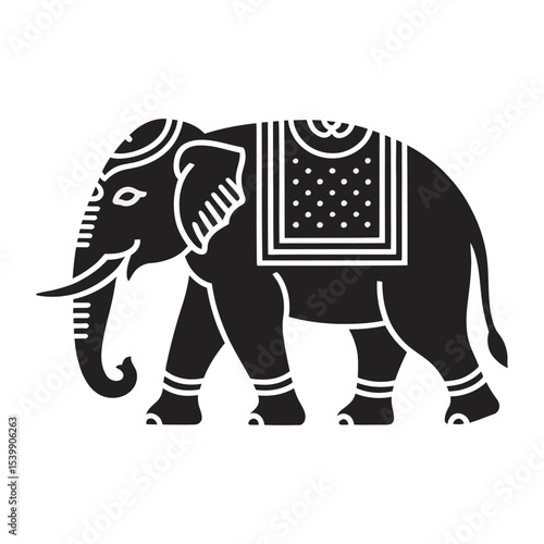 Decorated Elephant Art Icon, Traditional Indian Design, vector illustration