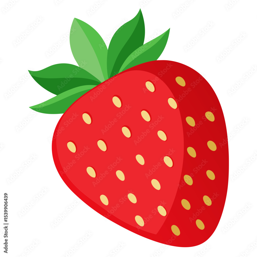 Illustration of a fresh red strawberry with green leaves, a sweet fruit, healthy food, and summer vibes Illustration of a fresh red strawberry with green leaves, a sweet fruit, healthy food, and summer vibes