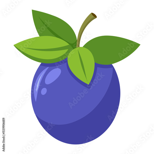 Illustration of blueberry fruit with green leaves, healthy food, antioxidant rich, fresh berry, sweet treat