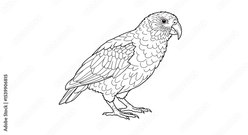 Fototapeta premium Minimalist Line Art Illustration of a Kakapo Parrot A Feathered Friend