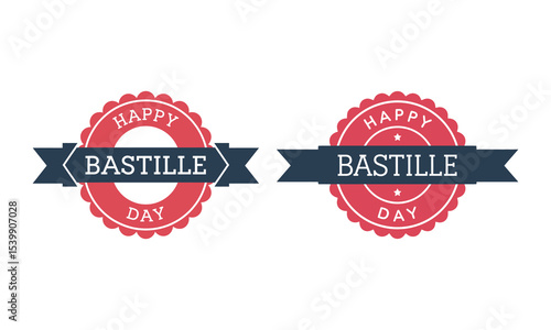 Happy Bastille Day Badges, French National Holiday, vector illustration