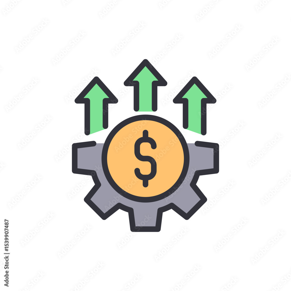 Financial Growth Mechanism Concept With Dollar Coin And Upward Arrows Financial Growth Mechanism Concept With Dollar Coin And Upward Arrows