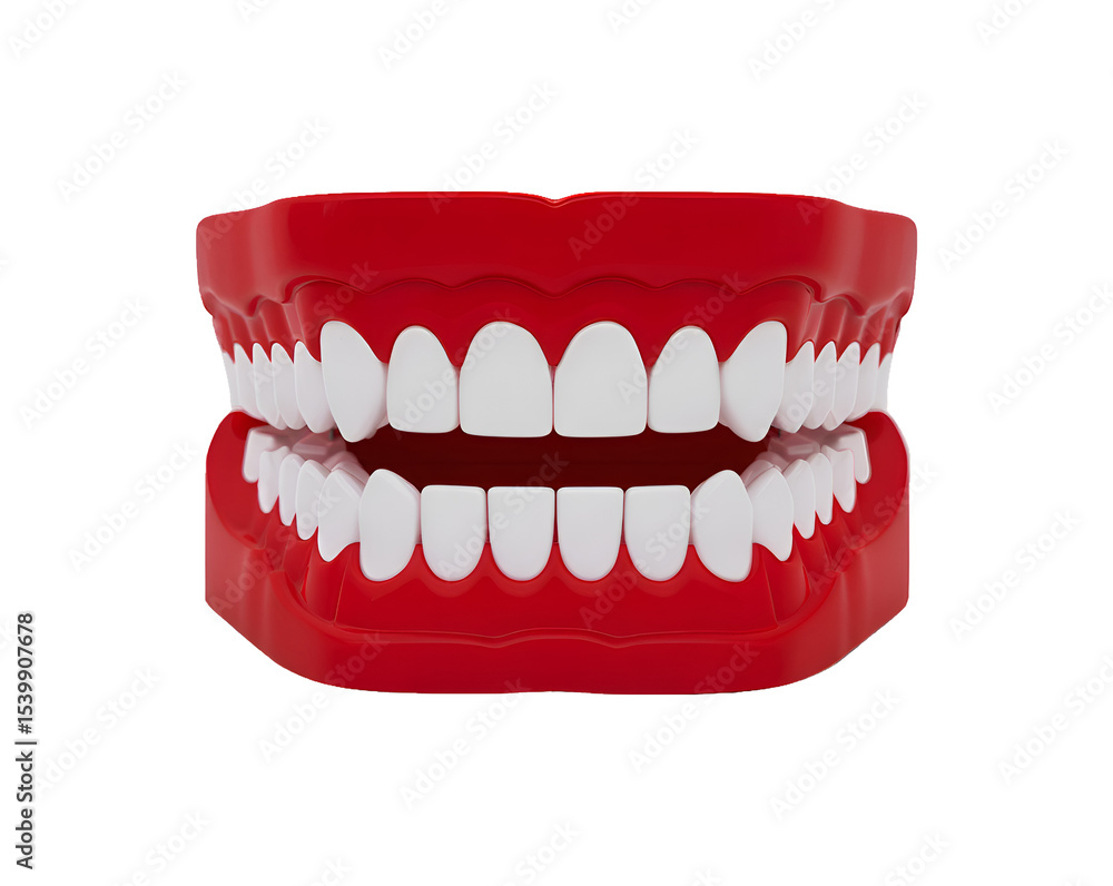 Obraz premium Red plastic teeth model isolated on transparent background