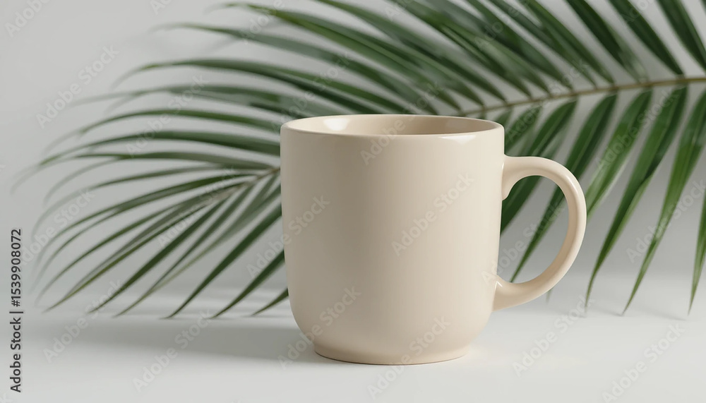 Fototapeta premium Pink Reusable Coffee Cup Mockup with Greenery on White Background