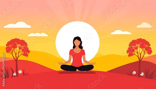 Wallpaper Mural Woman Meditating Sunset Landscape. Torontodigital.ca