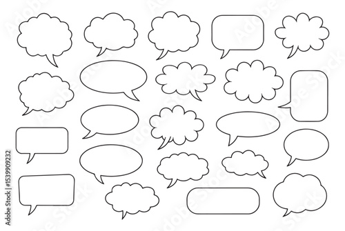 Speech bubble clean minimal collection of hand-drawn comic and thought balloon outline shapes on Transparent or white background