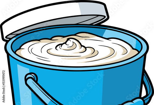 Open Blue Bucket Filled with Creamy, Swirling Substance