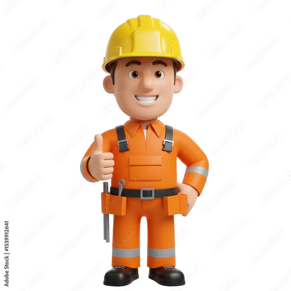 Happy worker giving thumbs up isolated on transparent background Happy worker giving thumbs up isolated on transparent background