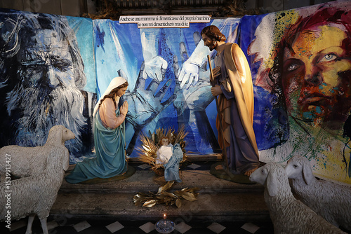 Fotografie Nativity scene in Santa Maria dei miracoli church, Rome, Italy.