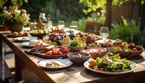 Scenic Outdoor Gathering with a Bountiful Spread of Healthy Cuisine