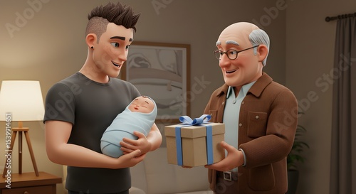 Happy family giving gift to newborn baby