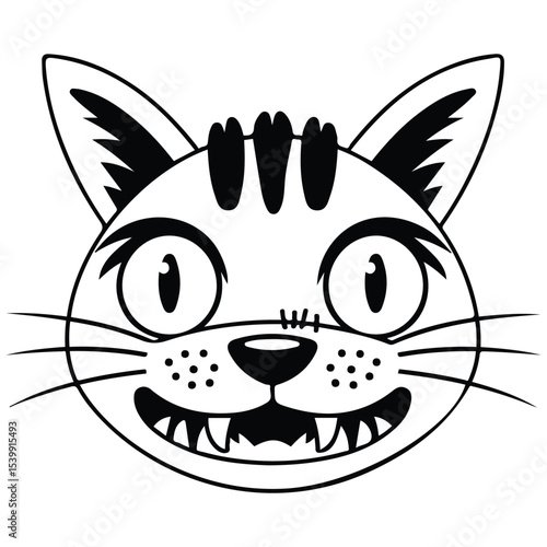 Scarred war cat with fish vector isolated white background