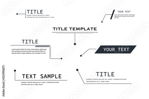 Futuristic callout title text boxes and HUD elements for tech infographics, business presentations, or GUI design. Vector layout with arrows, bars, and labels.