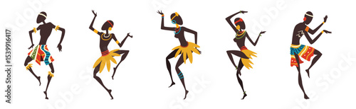 African People Dancing Ethnic Dance Moving Body Vector Set