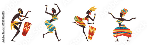 African People Dancing Ethnic Dance Moving Body Vector Set