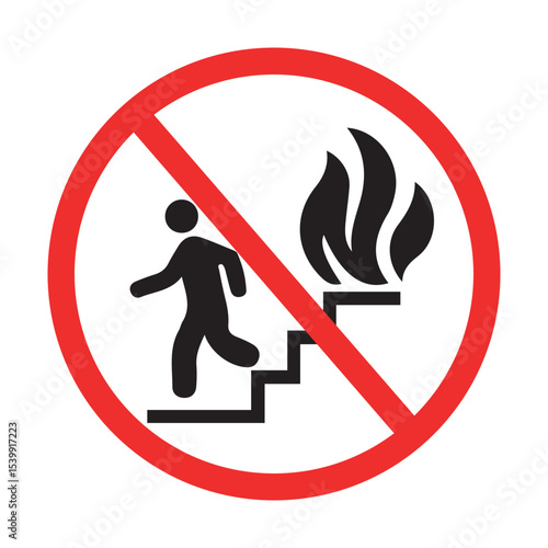 no access to stairs with fire symbol in red circle and diagonal line