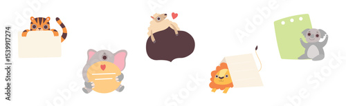 Funny Animal Character Holding Banner or Placard Vector Set