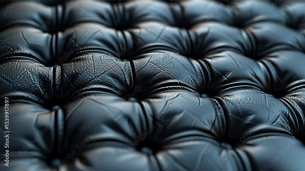 Fototapeta premium Diamond-quilted black leather with visible stitching and plush padding effect.