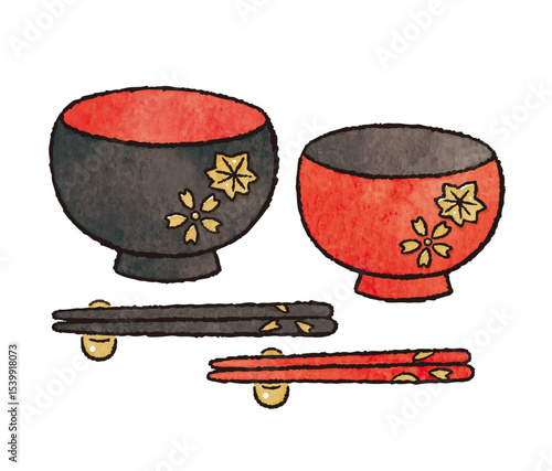 夫婦椀　おわん、漆器　漆塗り、伝統芸品