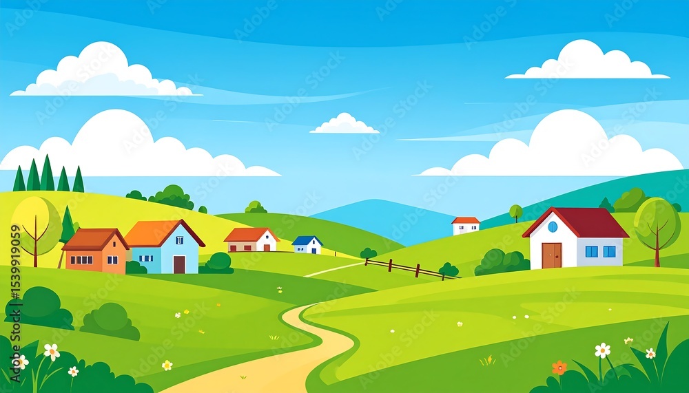 Fototapeta premium Sunny Village Hillscape.