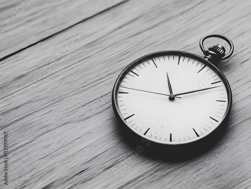 Wallpaper Mural Black and white close up of vintage pocket watch lying on wooden surface, evoking sense of timelessness and classic elegance Torontodigital.ca