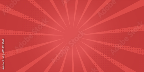 Red comic sunburst effect background with halftone. pop art comic-style vector background. Suitable for templates, sale banners, events, ads, web and pages