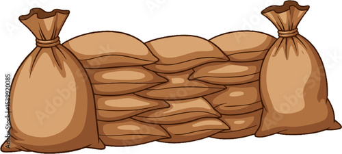 Stack of Brown Burlap Sacks with Tied Tops