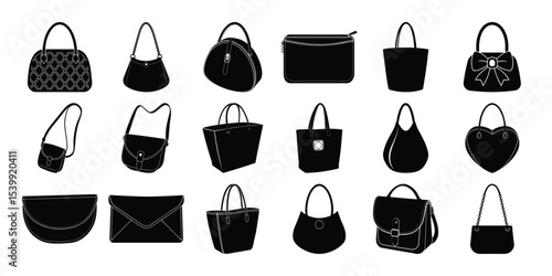 Women's stylish handbag silouette set on a white background