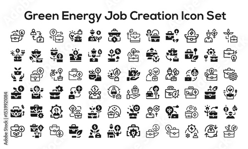 Green energy Job Creation Icon Set.svg. collection, sketches, logo illustrations, web symbols, outline style pictograms package isolated on white background. Vector graphics. stock illustration