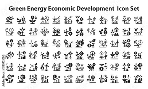 green energy Economic Development Icon Set.svg. collection, sketches, logo illustrations, web symbols, outline style pictograms package isolated on white background. Vector graphics. stock illustratio