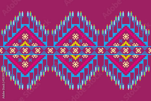 Cross stitch pattern concept showcasing traditional ethnic geometric pattern, Design for textile, background,carpet,wallpaper,clothing,wrapping,Batik,fabric,Vector illustration	
