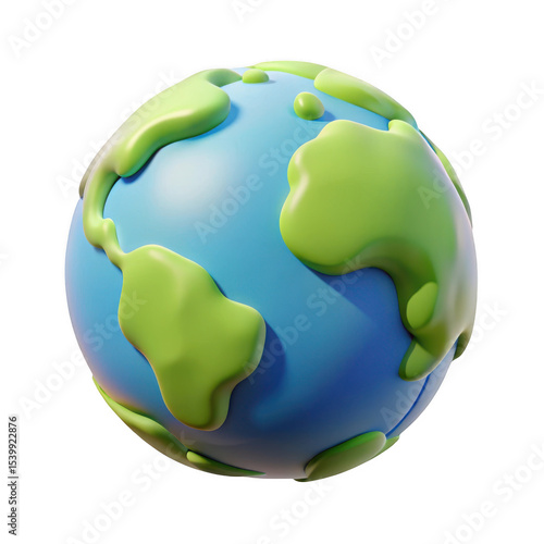 3d cartoon earth globe green and blue planet isolated on transparent background