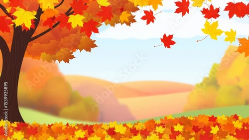 animated autumn frame background with free space for text, decorated with vibrant maple leaves. warm seasonal colors evoke beauty of fall, perfect for Thanksgiving, back to school themes, harvest time