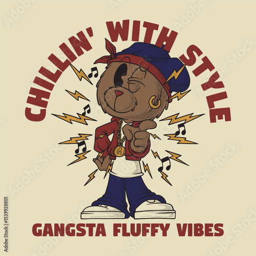 Retro Cartoon Bear Mascot in Hip-Hop Style