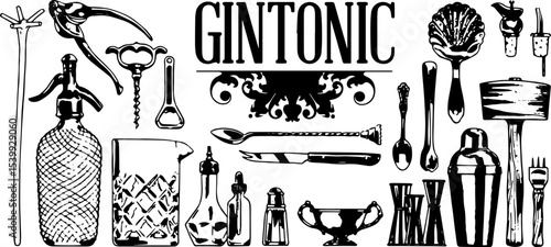 Gin tonic vintage retro elements vector