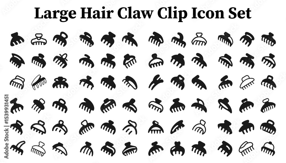 Fototapeta premium Large Hair Claw Clip Icon Set.svg. sketches, logo illustrations, web symbols, outline style pictograms package isolated on white background. Vector graphics. stock illustration...
