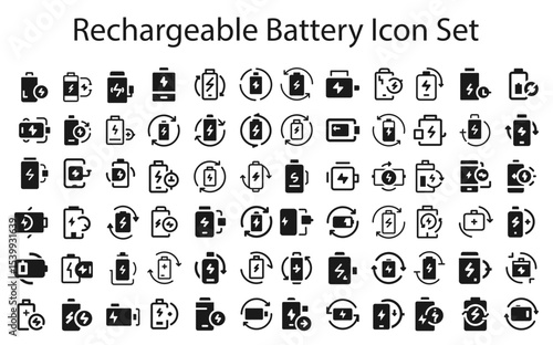 Rechargeable battery Icon Set.svg. sketches, logo illustrations, web symbols, outline style pictograms package isolated on white background. Vector graphics. stock illustration...