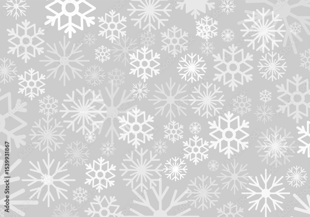 A soft gray background is adorned with a variety of delicate snowflakes, creating a perfect winter-themed vector illustration ideal for festive designs and backgrounds A soft gray background is adorned with a variety of delicate snowflakes, creating a perfect winter-themed vector illustration ideal for festive designs and backgrounds