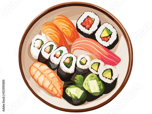 sushi and salmon vector art