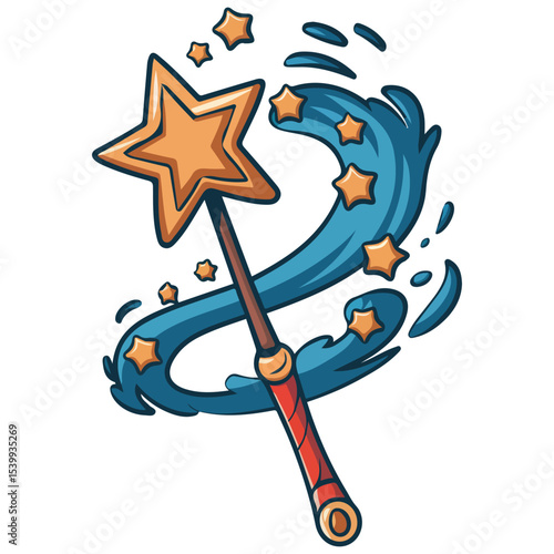 Fairy magic wand with stars vector isolated white background