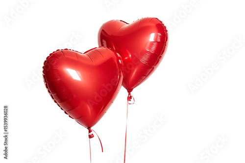 Two red heart balloons isolated on transparent background