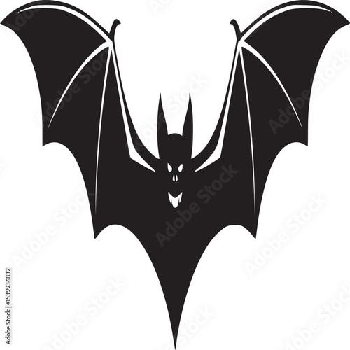 Silhouette of a grinning bat with outstretched wings against a plain white background image design