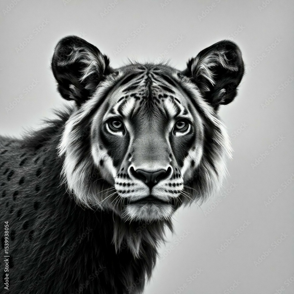 AI Generated Black and White Wildlife Portraits – Surreal Safari Animal Fusion Series AI Generated Black and White Wildlife Portraits – Surreal Safari Animal Fusion Series