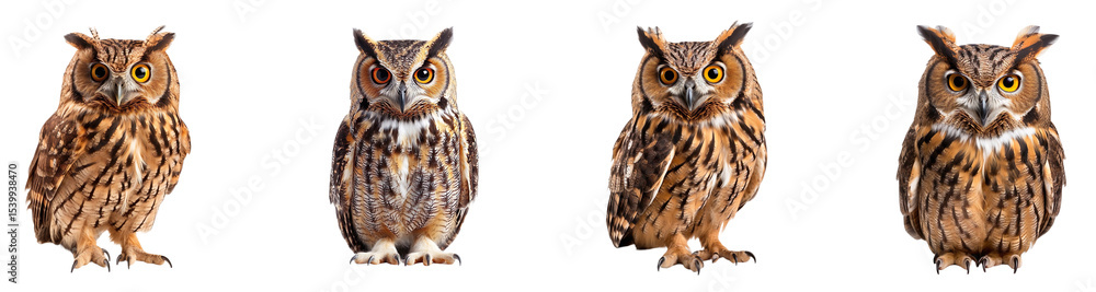 Naklejka premium Collection of owls, isolated on a transparent background