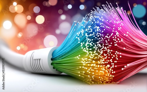 Colorful Fiber Optic Cable with Bokeh Background