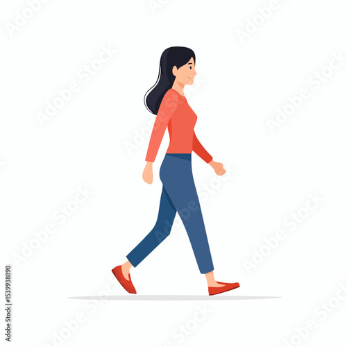 illustration of a woman power walking in side view, with a calm facial expression and smooth posture