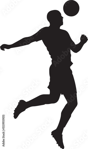 Silhouette of a soccer player heading the ball in the air