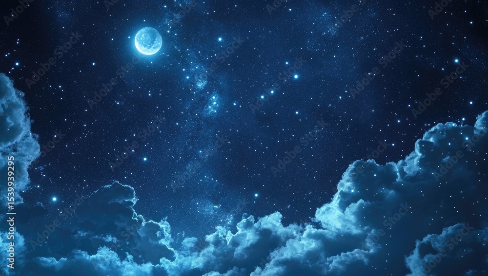 Obraz premium Night sky, moon, clouds, stars, cosmos