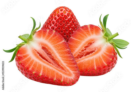 Wallpaper Mural Fresh strawberries halved and whole isolated on transparent background Torontodigital.ca